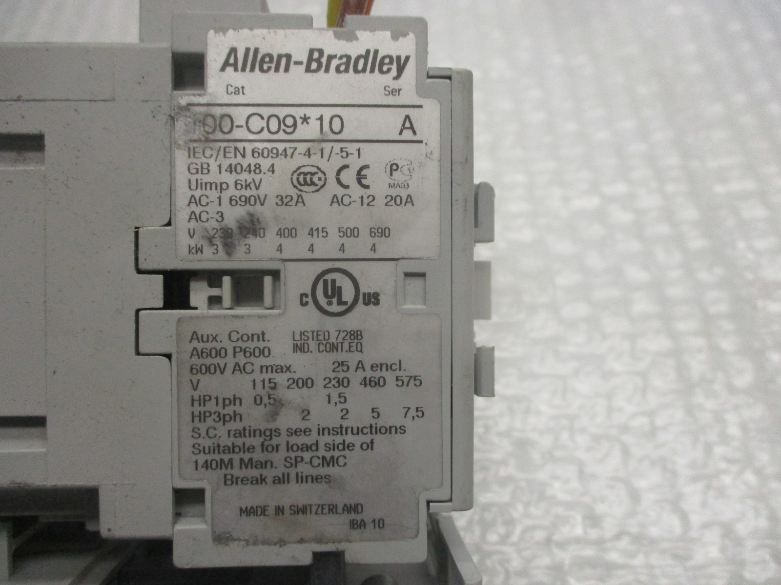 ALLEN BRADLEY 100-C09D10 CONTACTOR 120V W/193-EECB SER.C RELAY UNMP