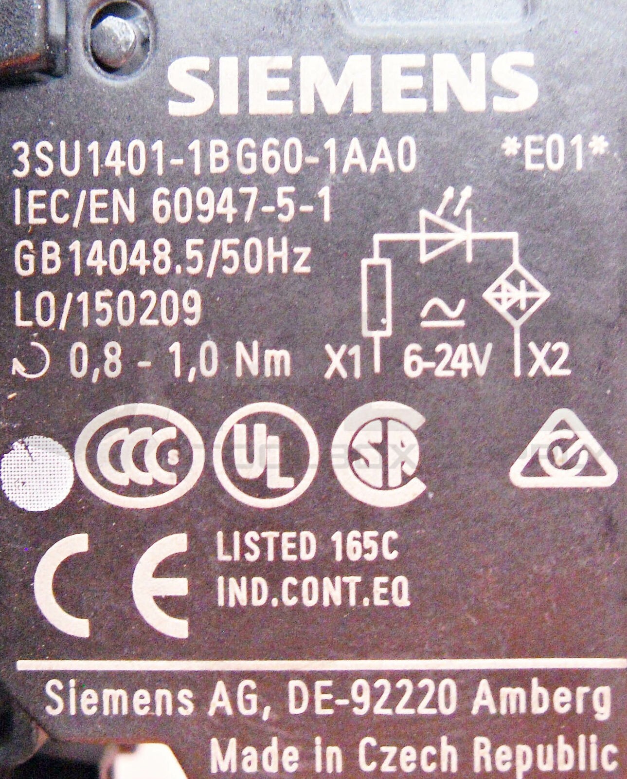 SIEMENS 3SU1401-1BG60-1AA0 LED MODULE ASSEMBLED W/ WHITE LENS 6-24V