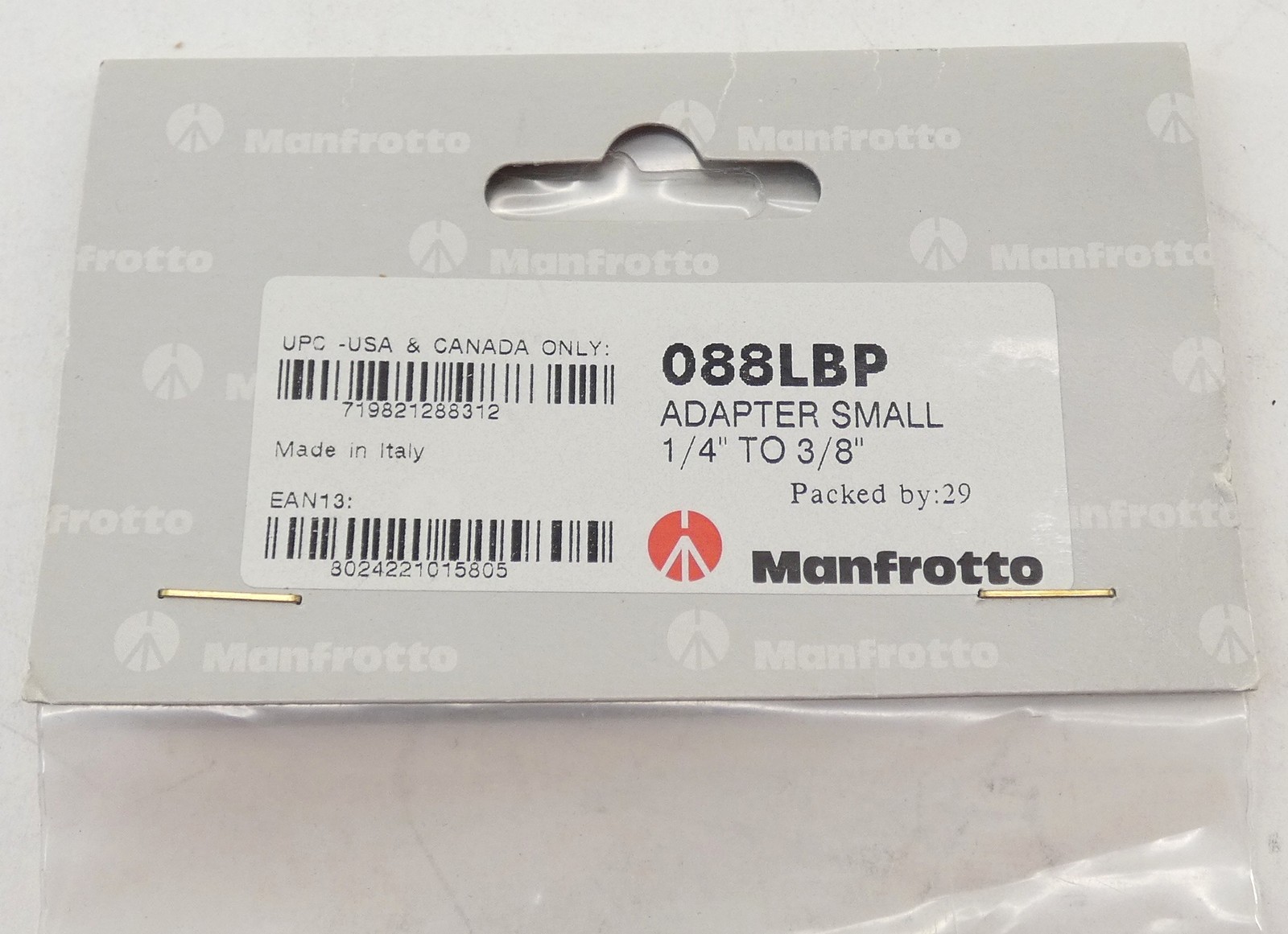 *Lot of 2* Manfrotto 088LBP 1/4″ Female to 3/8″ Male Adapter Small – NEW Surp…