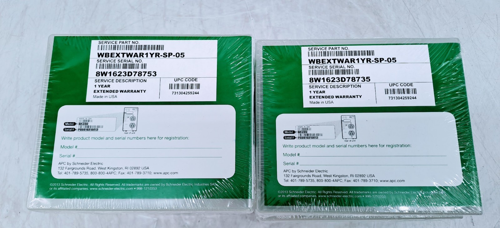 Lot of 10 APC Schneider Electric WBEXTWAR1YR-SP-05 Service Pack Extended Warrant