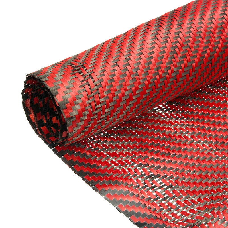 12″ x 5FT Twill Weave Carbon Fiber Fabric Cloth Black Red (3K, 9.1oz, 59″ x 12″)