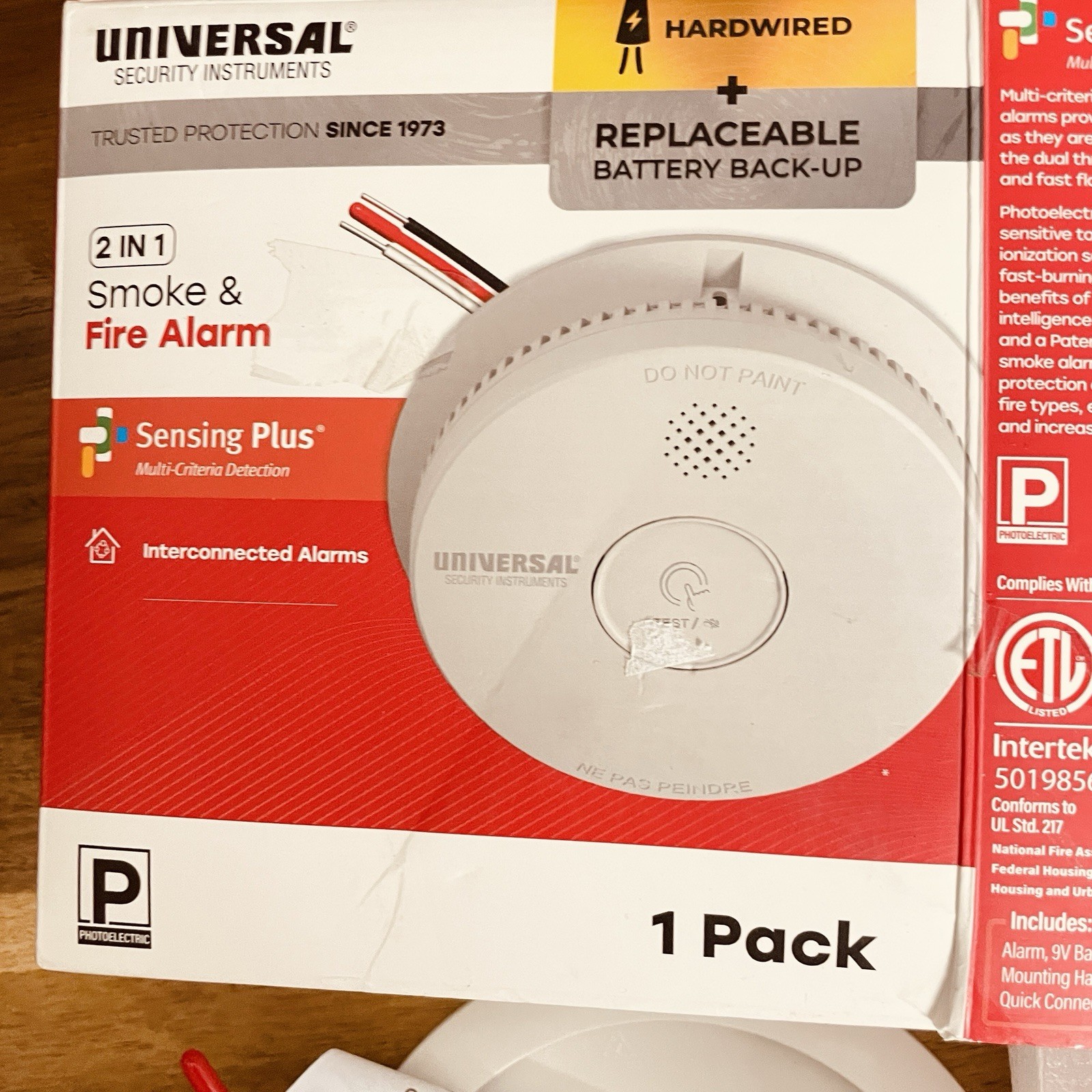 NEW USI 2-IN-1 Smoke & Fire Alarm Hardwired + Replaceable Battery