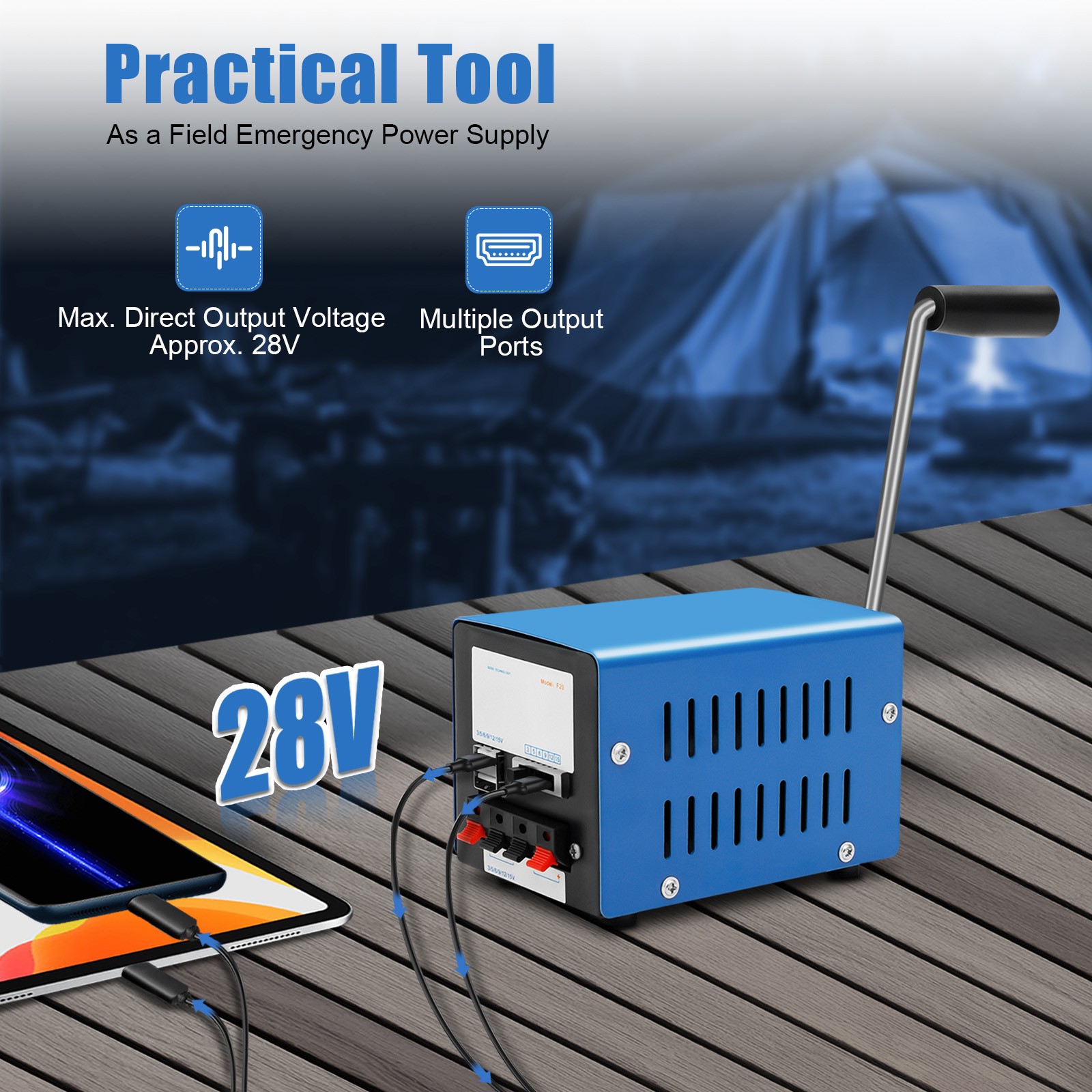 20W Hand Crank Generator Portable USB Charger Manual Power Supply for Camping US