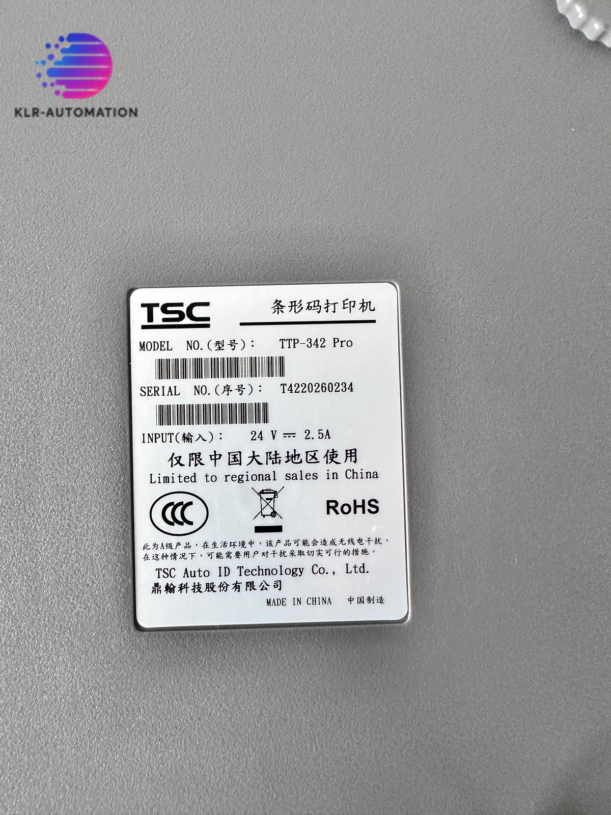 TSC TTP-342 Pro Label Printer 2.5A 24V