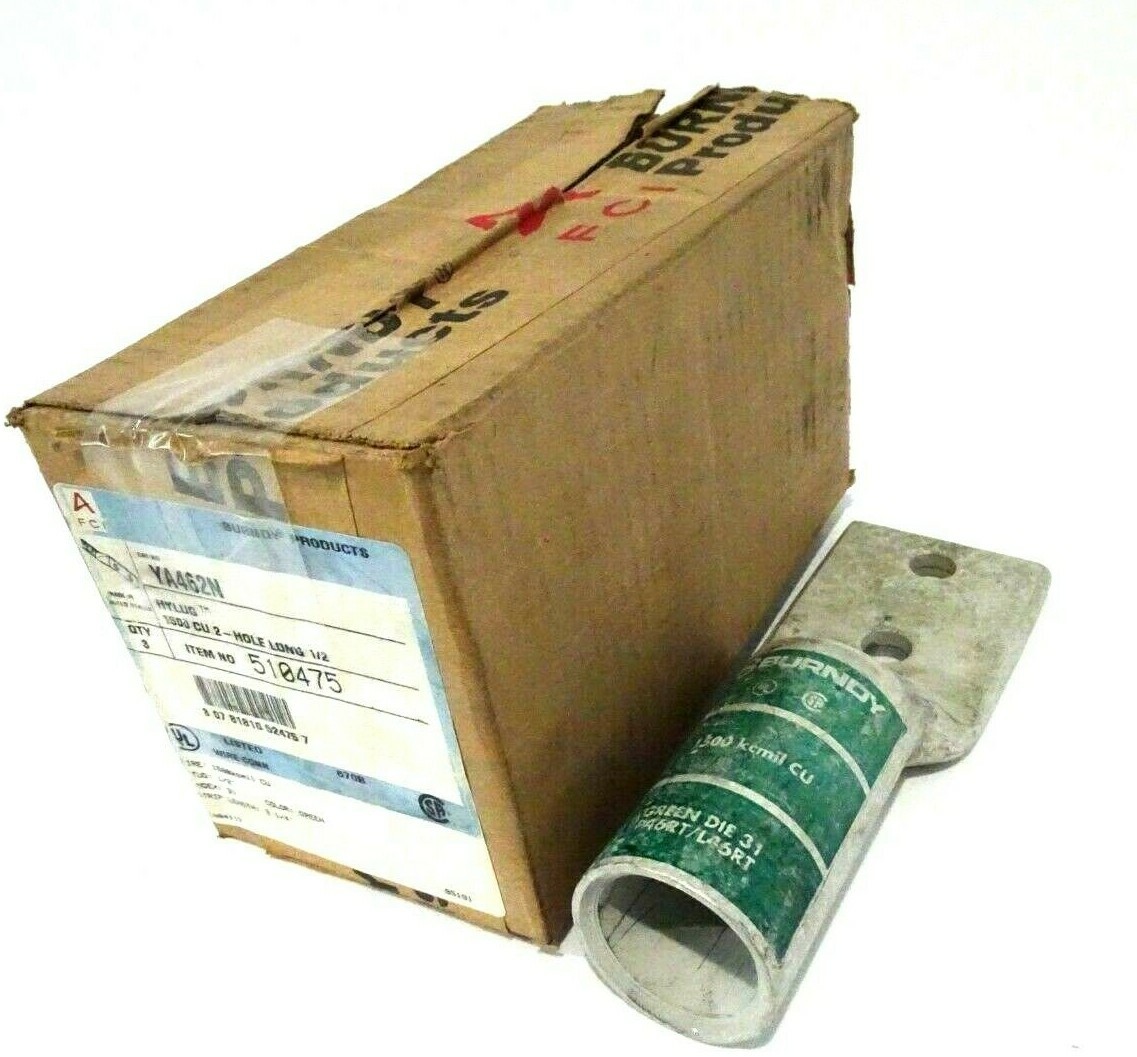 LOT OF 3 NEW BURNDY YA462N HYLUGS 2 HOLE