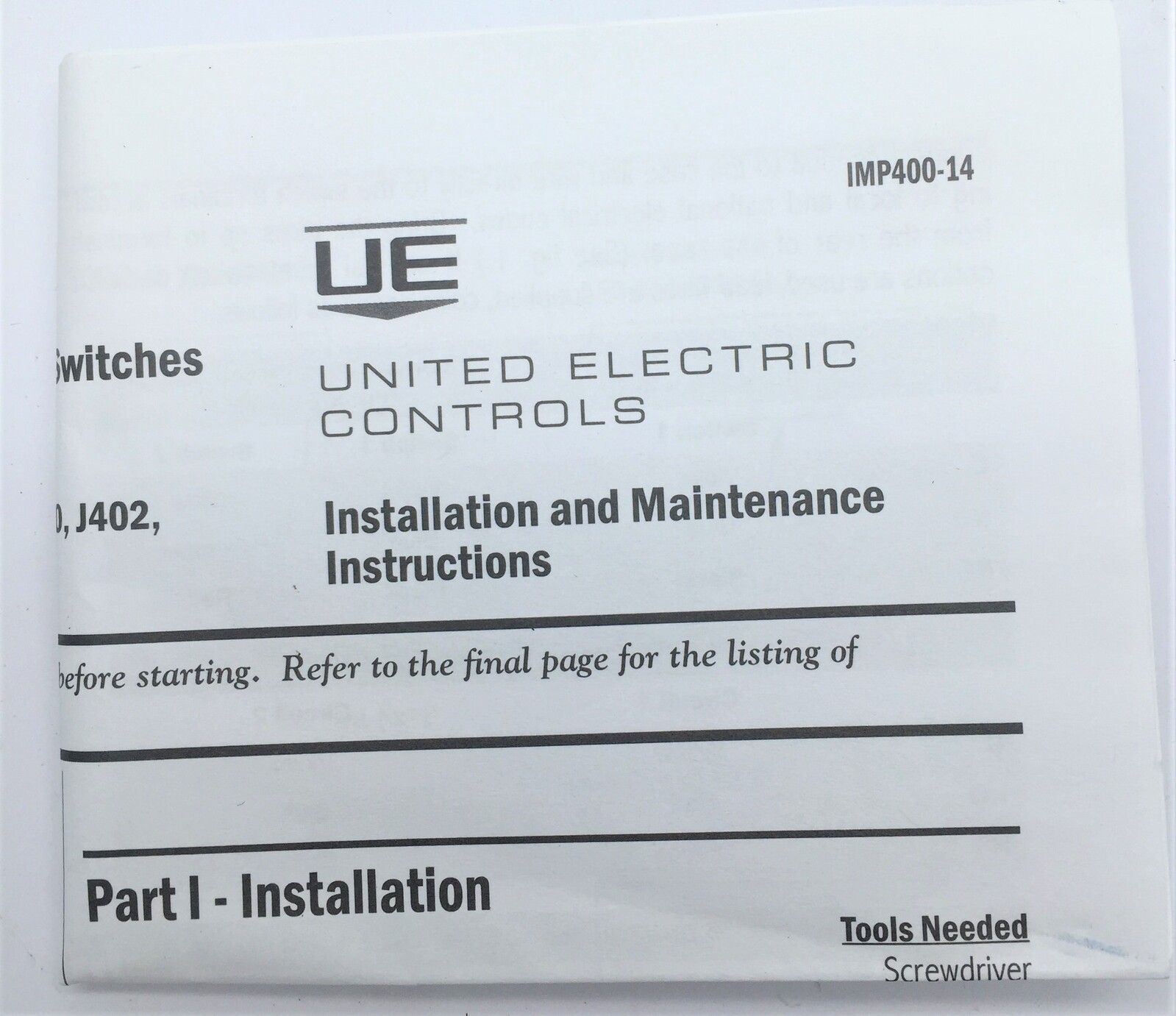 UE United Electric J400-441 Pressure & Differential Switch Range 0 to 10 wc 0 to
