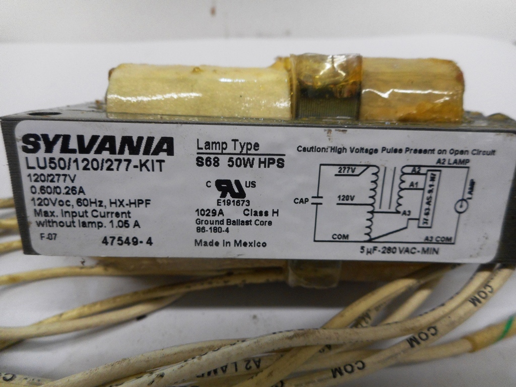 SYLVANIA MAGNETIC BALLAST 47549-4, LU50/120/277-KIT, 50 WATT, 120//277 V, S68