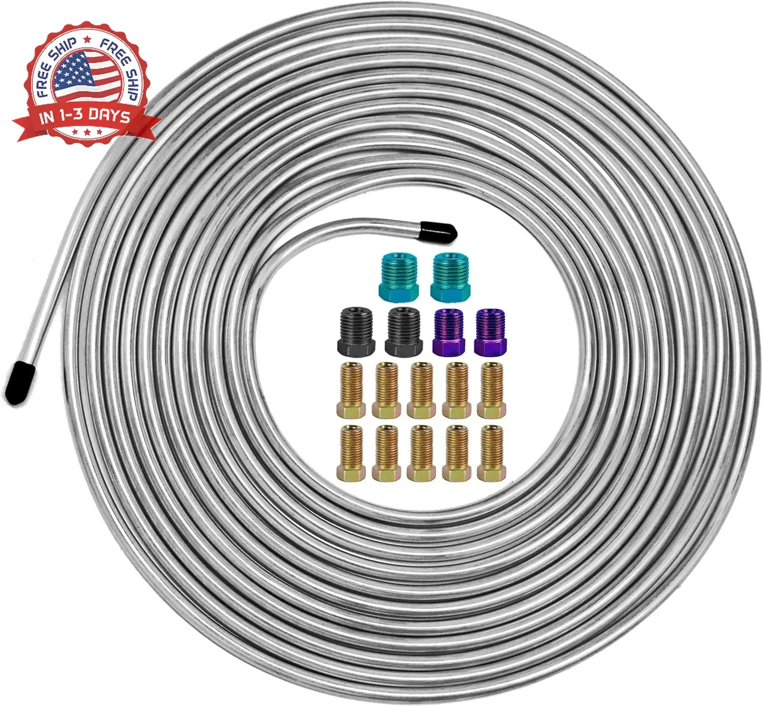 1/4″ Brake Line Kit – 25 Feet Heavy-Duty Stainless Steel Brake Tubing Roll with