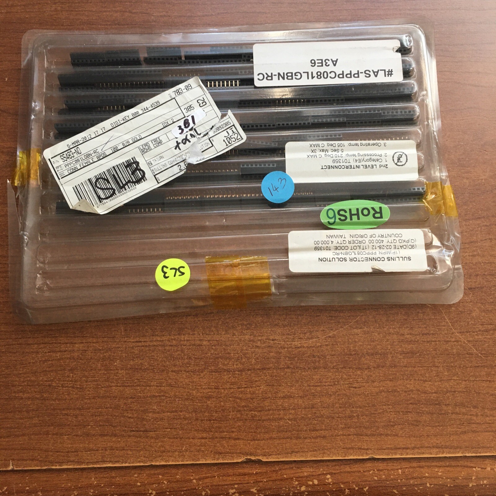 Lot Of 140 Sullins PPPC081LGBN-RC 8 Position Header Connector 0.100” Thru Hole