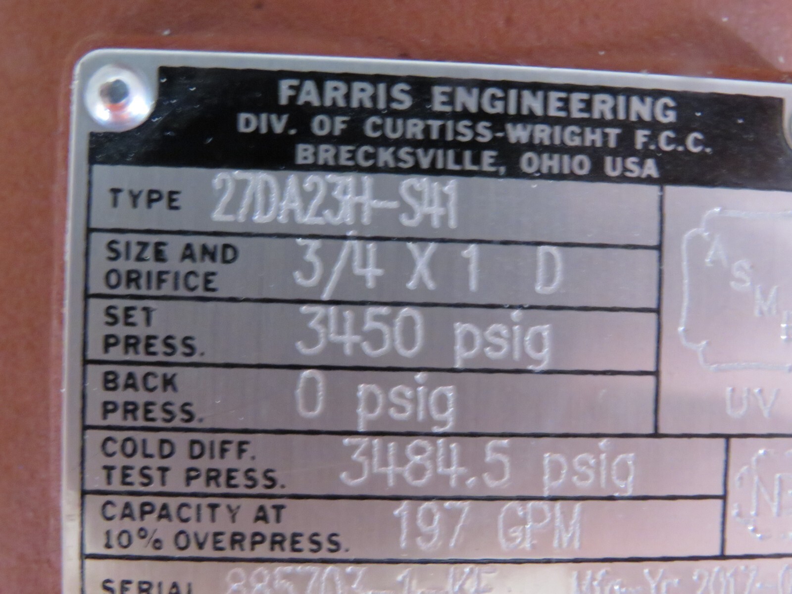 FARRIS 27DA23H-S41 3/4″ RELIEF VALVE NEW