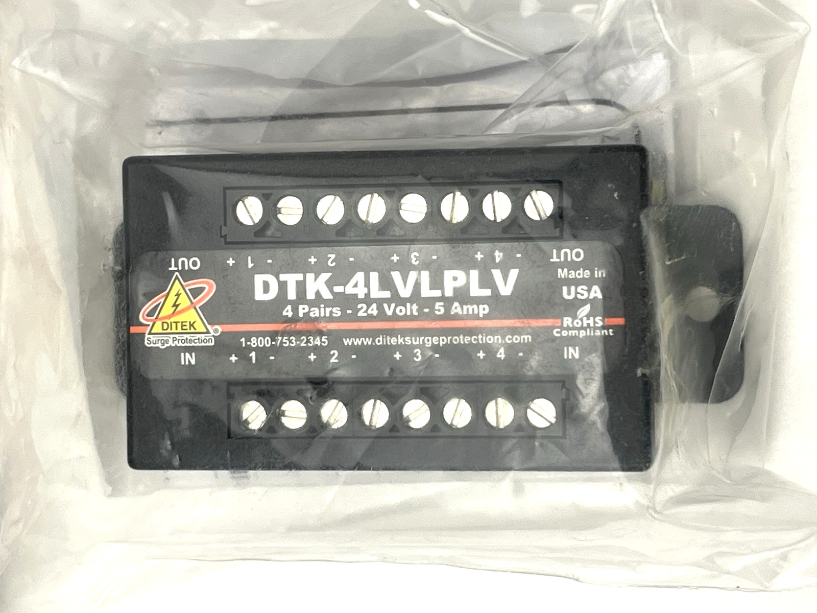 New Ditek DTK-4LVLPLV Surge Protector 4 Pair 30V 12-30 AWG Terminal Strip