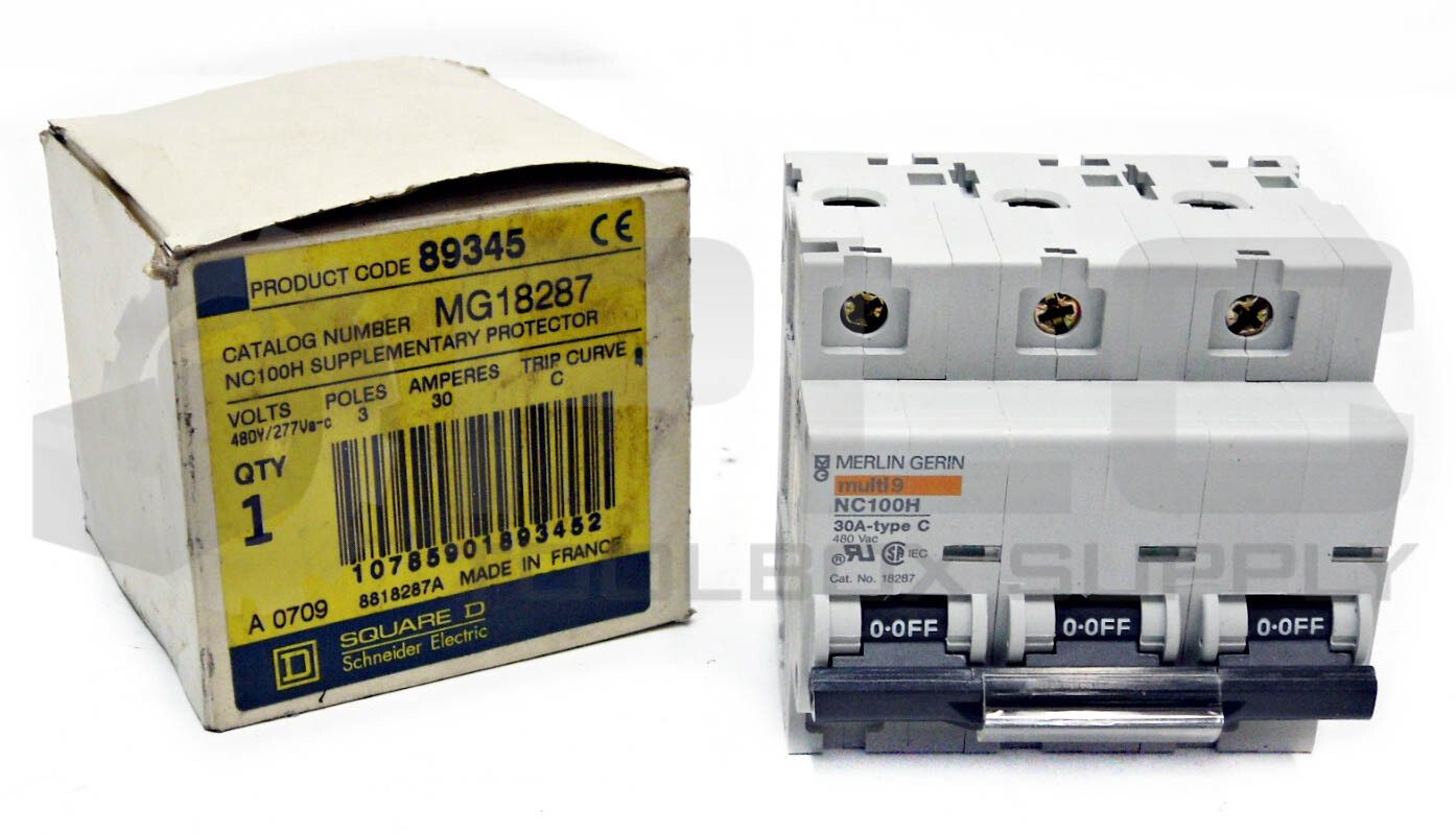 NEW SQUARE D MG18287 SUPPLEMENTARY PROTECTOR 30 AMP, 3 POLE, C CURVE, MG-18287