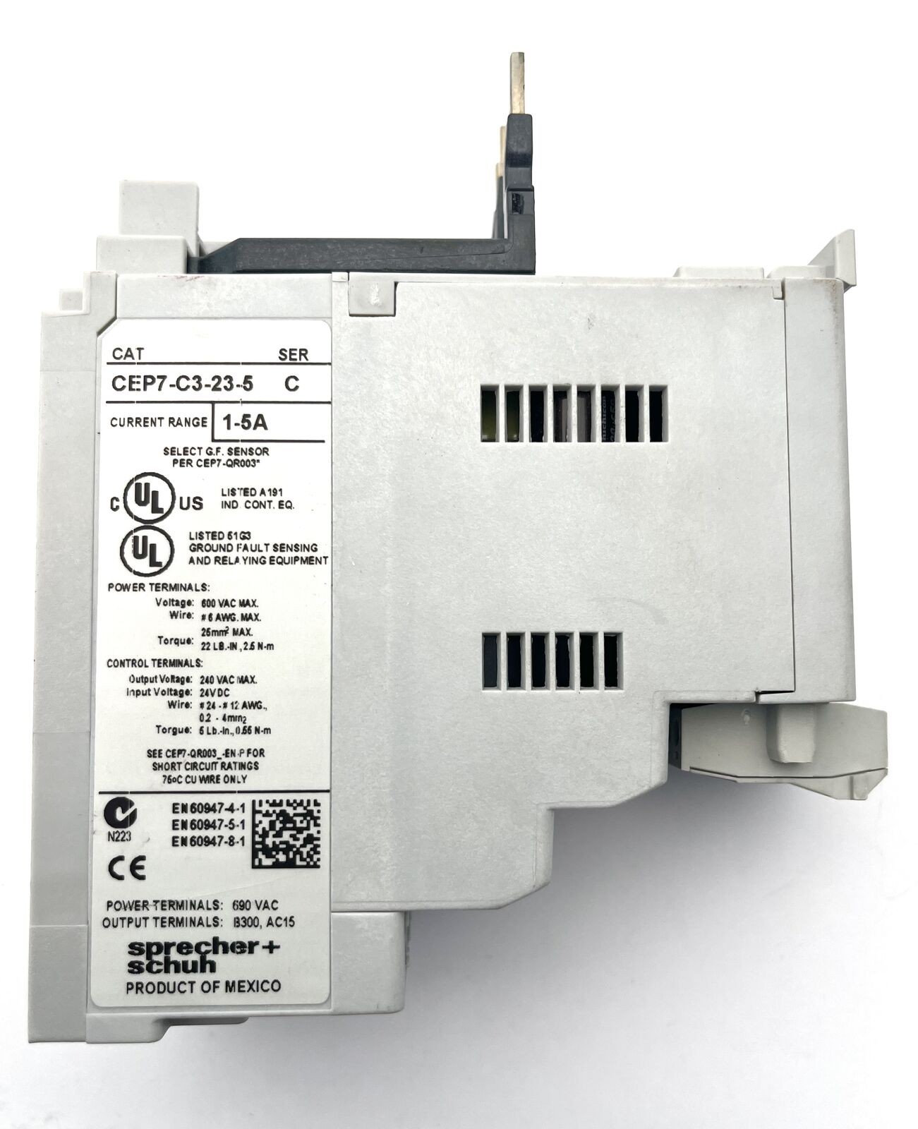 Sprecher+Schuh CEP7-C3-23-5 Solid State Overload Relay Motor Protection 1-5 Amps