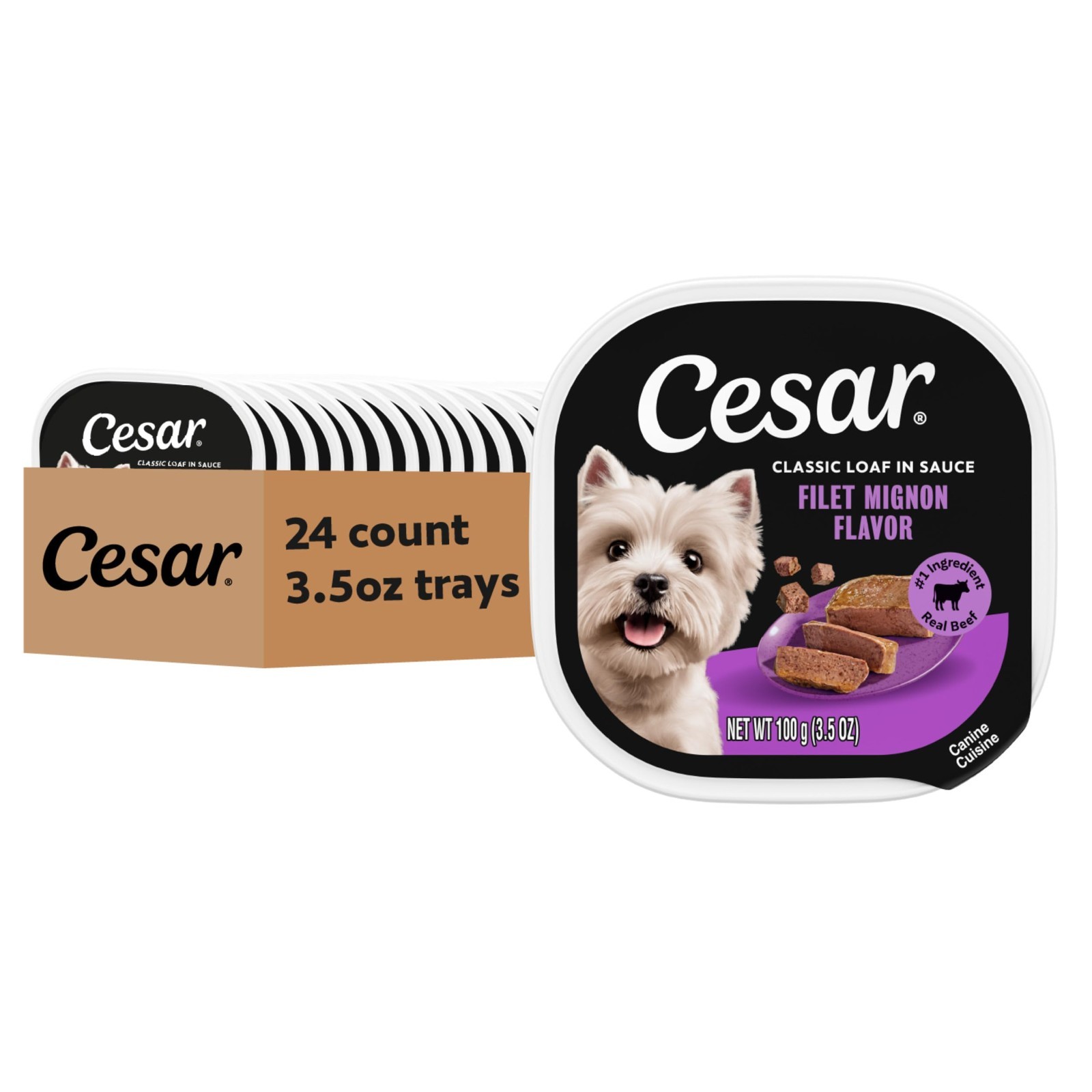 2 PACK Cesar Classic Loaf in Sauce Adult Wet Dog Food Filet Mignon, 3.5 oz, 24ct