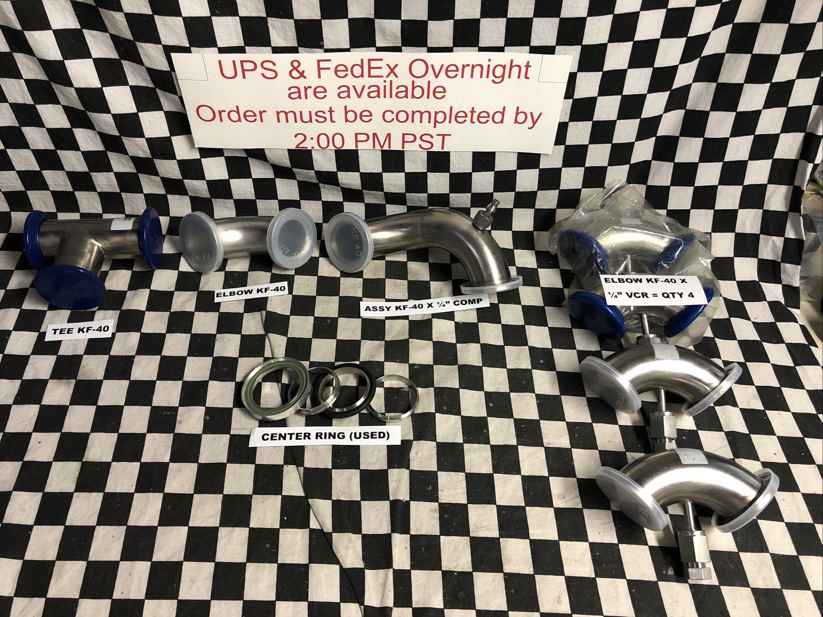 TEE, ELBOW KF-40 X 1/4″ VCR, TEE CENTER RING NW40, LOT OF 12, SHIPSAMEDAY