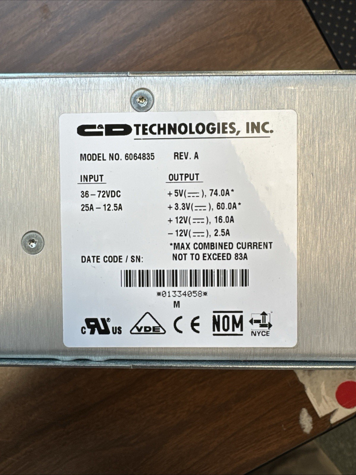 C&D Technologies 6064835 Rev A DC Power Supply 36-72VDC Telecom Module