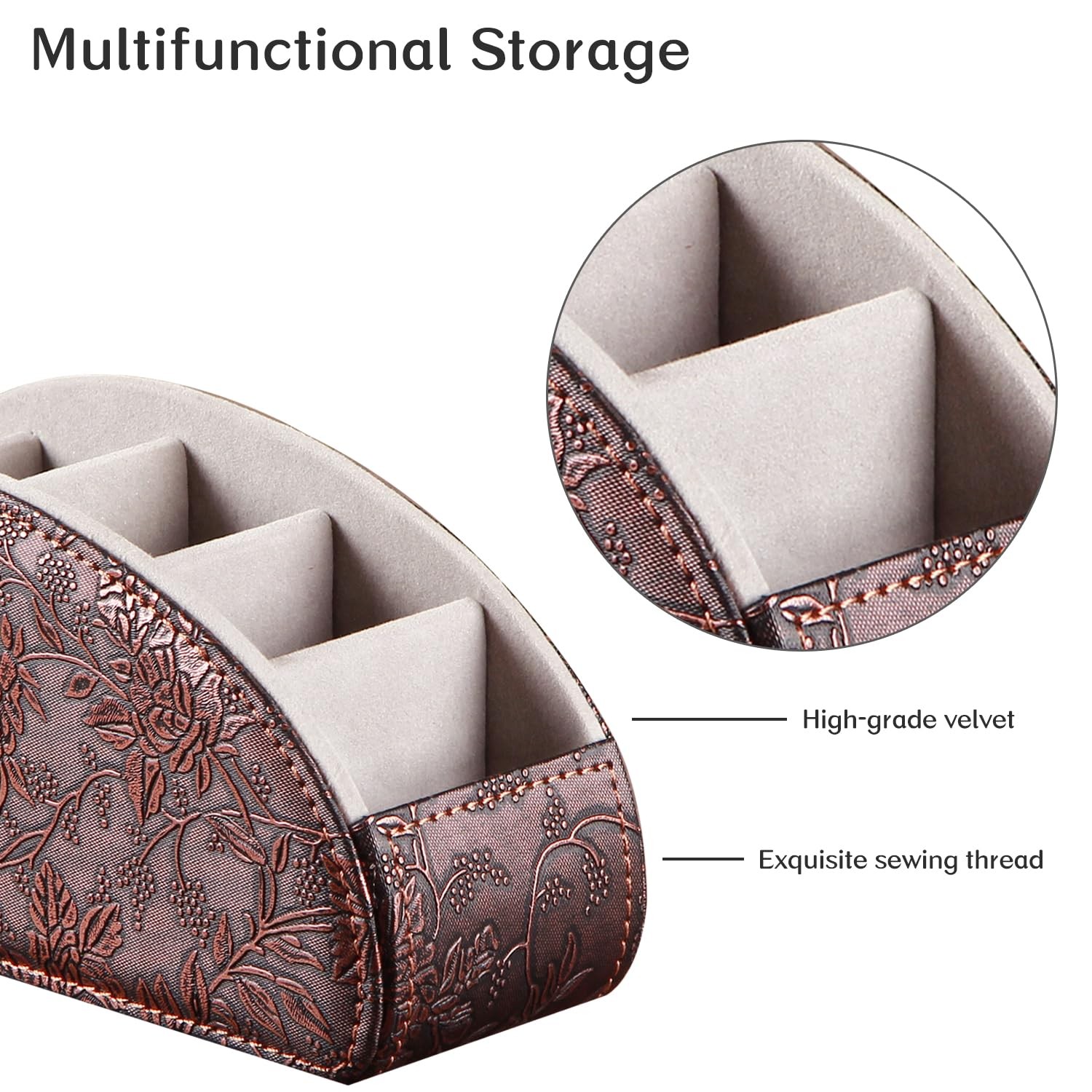 TV Remote Control Holder with 5 Compartments,Pu Leather Large, Antique Flower