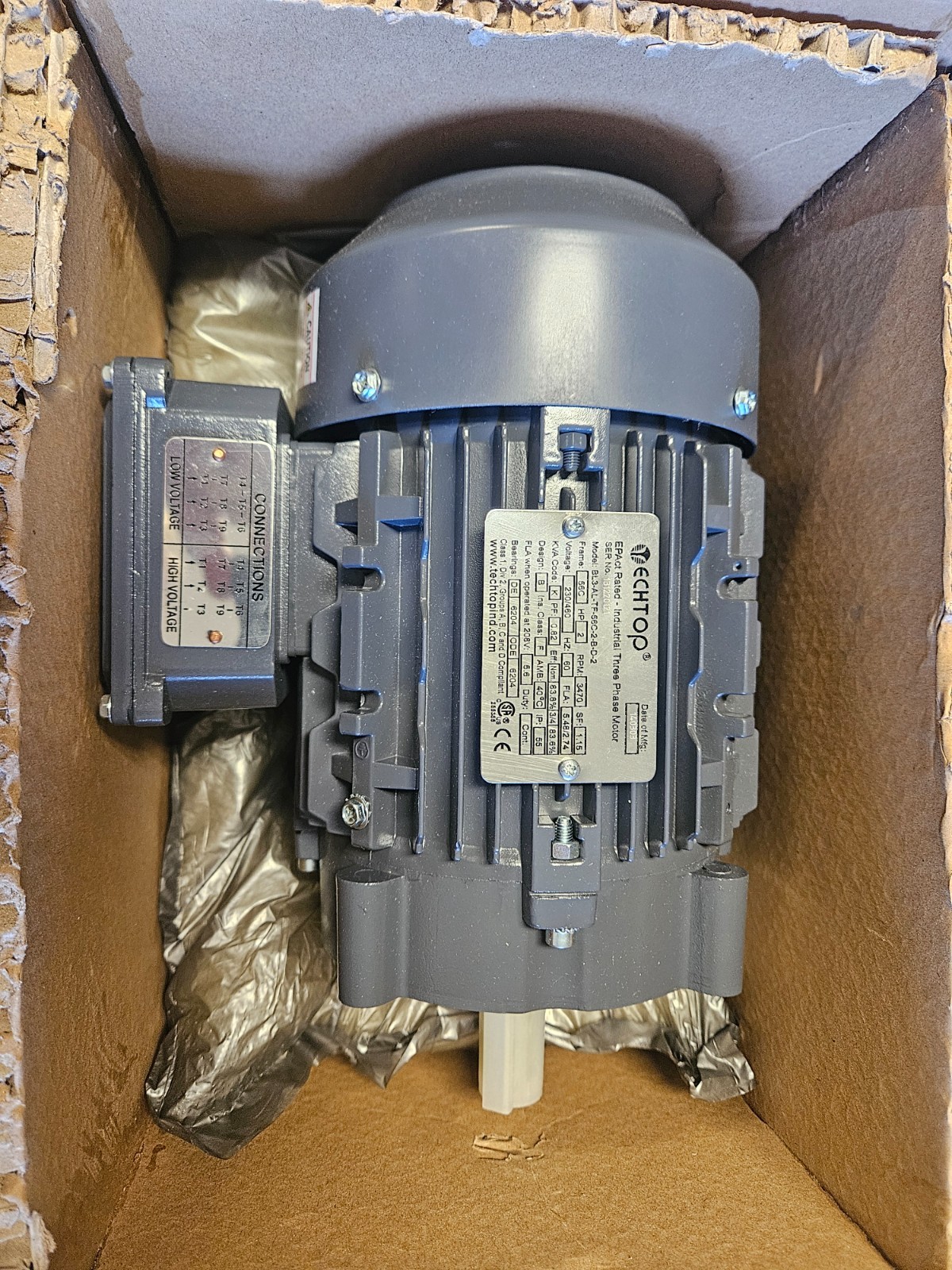 TECHTOP BL3-AL-TF-56C-2-B-D-2 Electric Motor 56C Frame 2PH TEFC 3450 RPM **NEW**