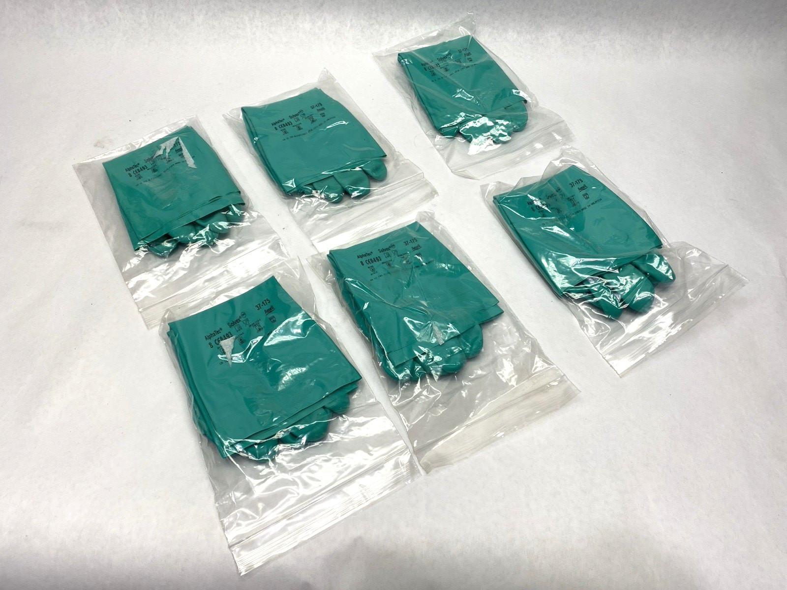Ansell 37-175 AlphaTec Solvex Chemical Resistant Nitrile Gloves Medium LOT OF 6