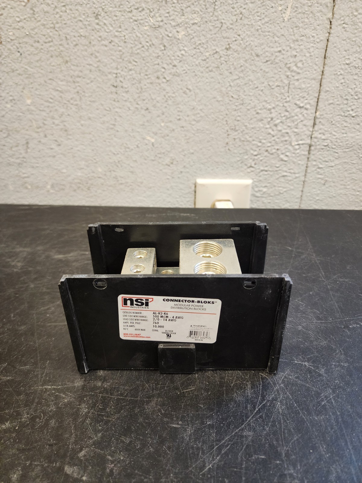 Nsi Industries AL-R2-K6 4 Awg To 500 Mcm 8-Terminal Black Aluminum Power Block