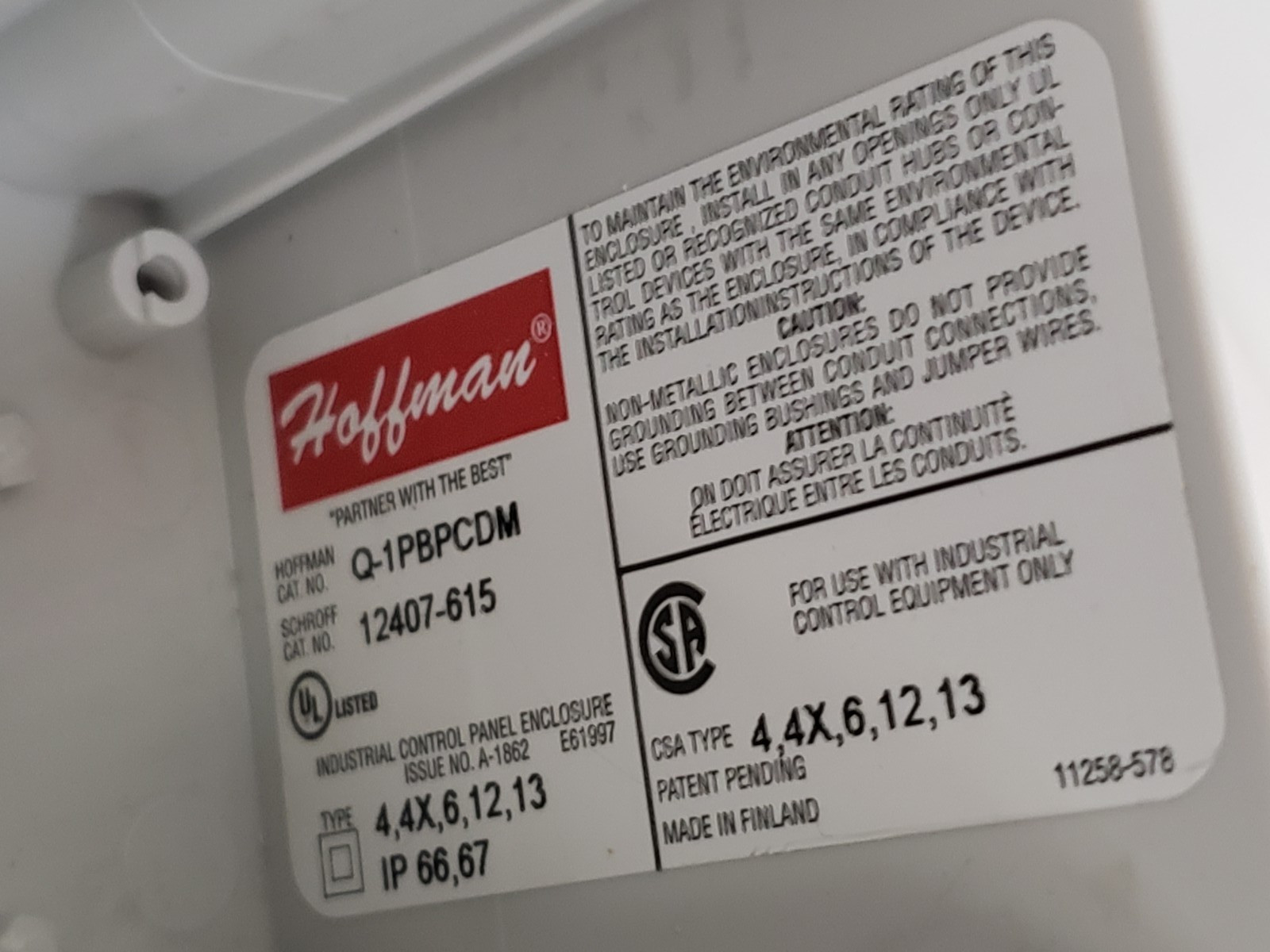 HOFFMAN Q-1PBPCDM ENCLOSURE EMERGENCY STOP 4,4X6,12,13 FOR PUSHBUTTON