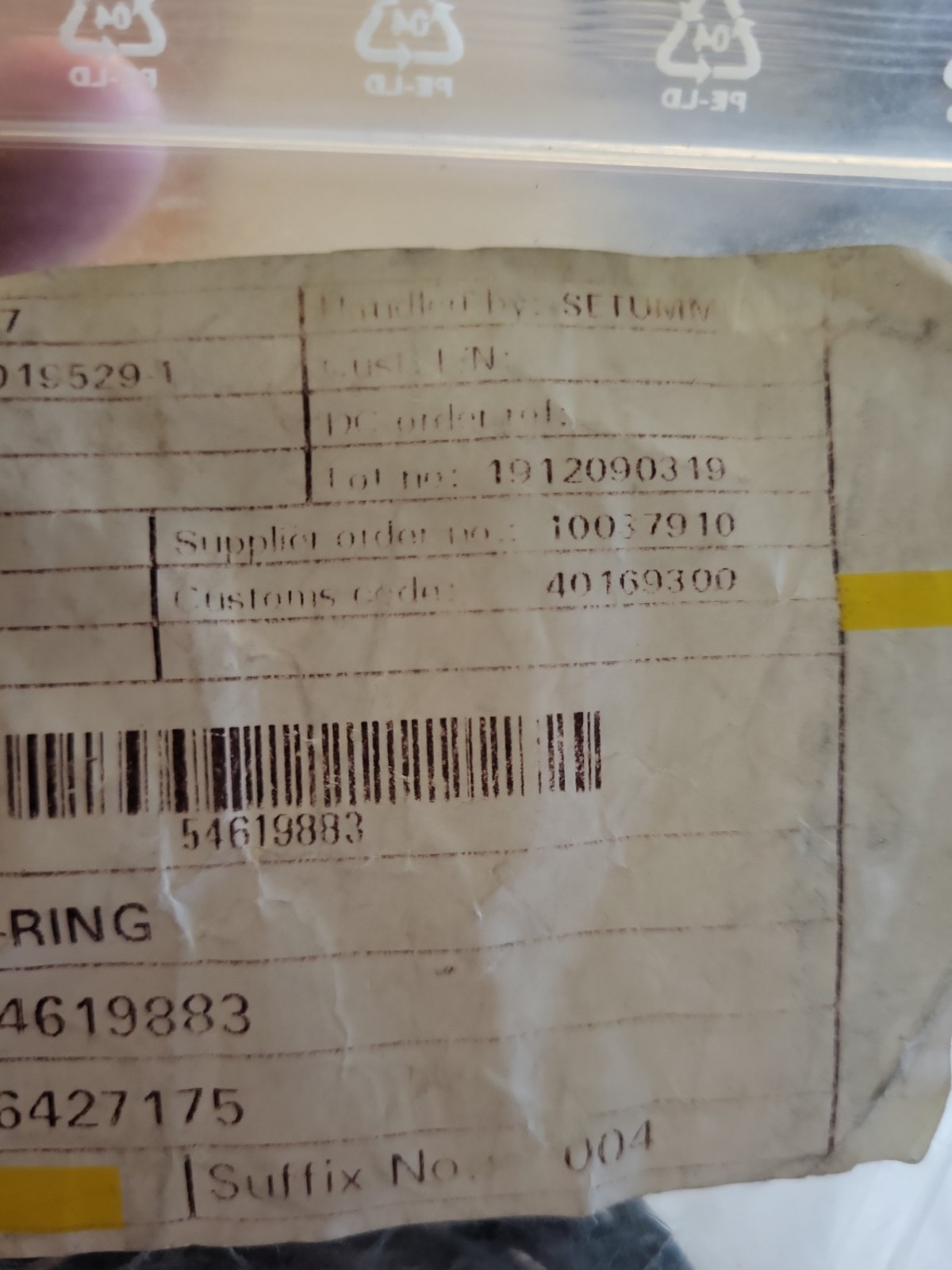 Alfa Laval O-Ring Part #54619883 Genuine Parts