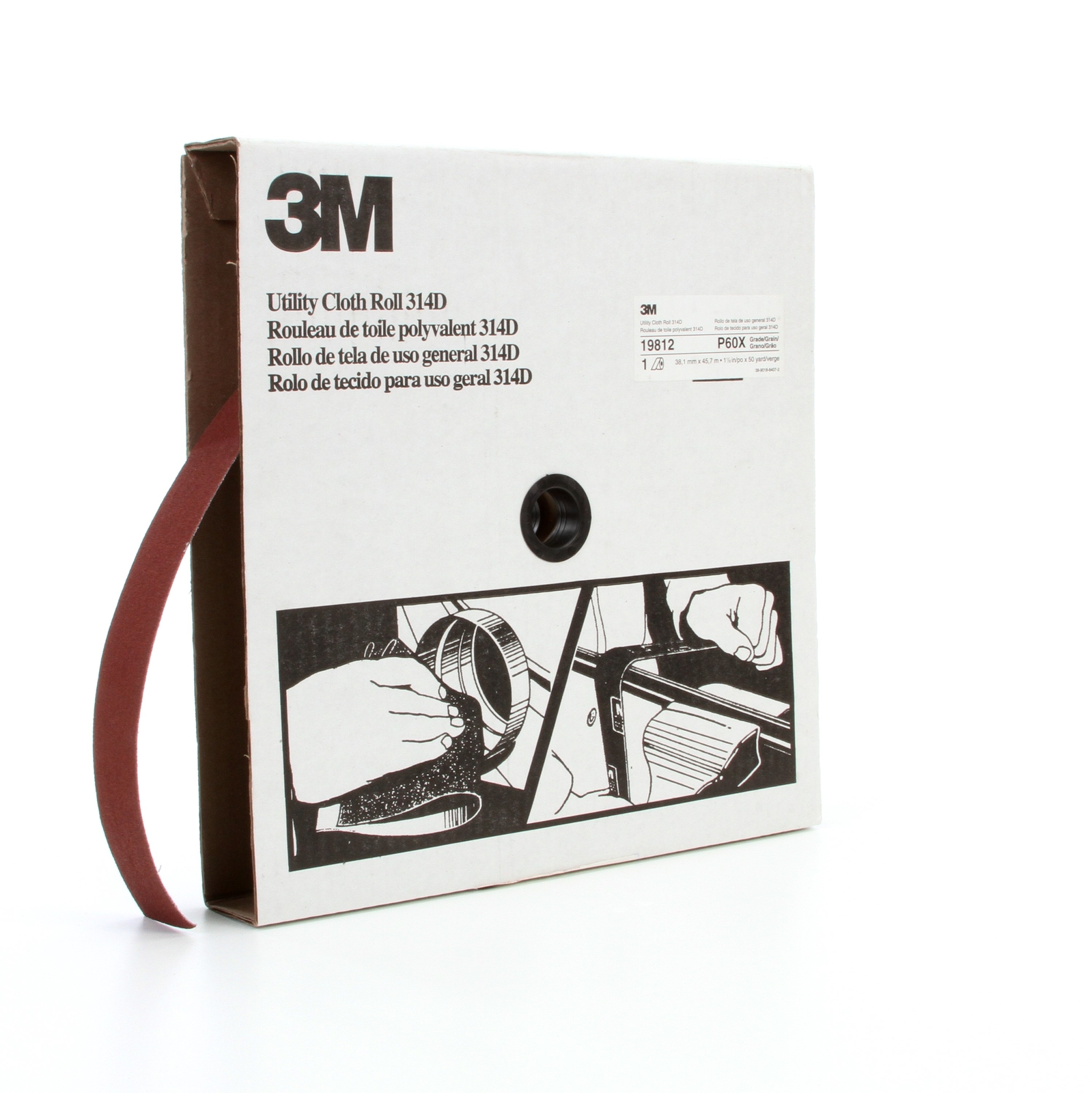3M Utility Cloth Roll 314D, 1-1/2 in x 50 yd P60 X-weight, 5 per ca (Case of 5)