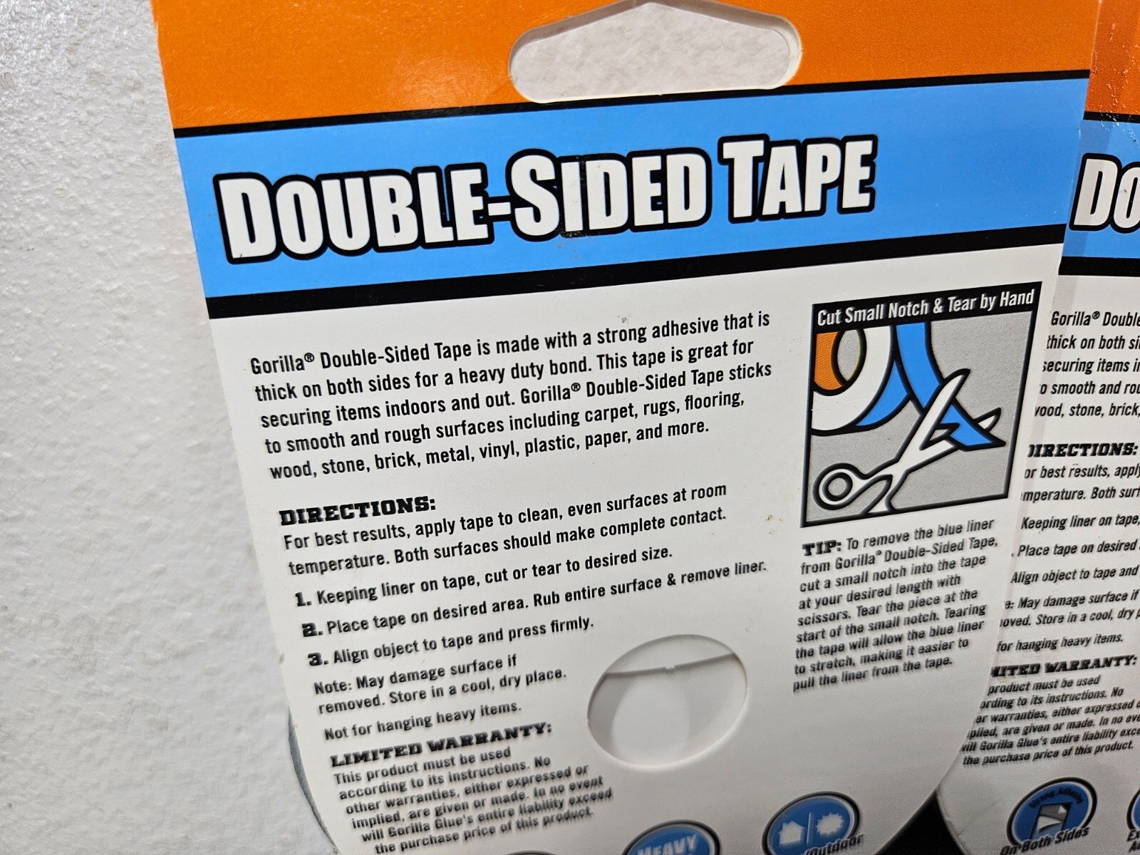 Gorilla Double-Sided Tape, 1.41″ x 8 yd, Gray | 2 PACK – NEW – FAST SHIP!💨✅