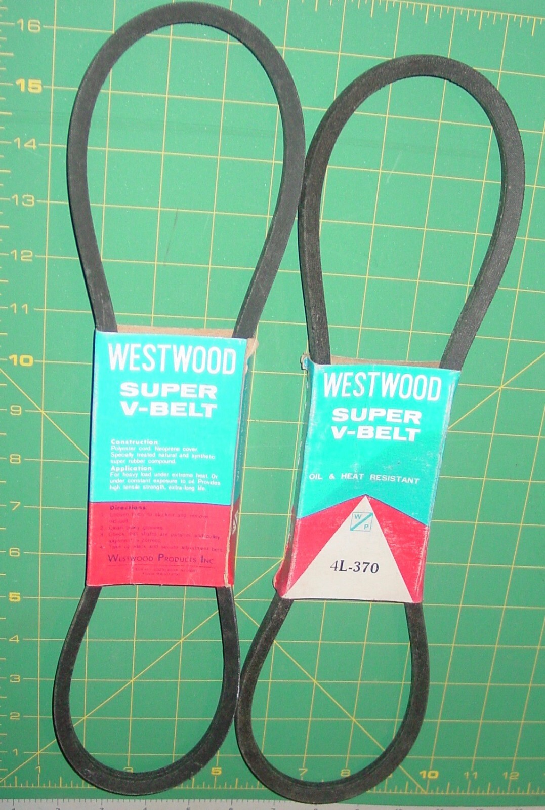 LOT OF 2 Westwood 4L-370 SUPER V-BELT HEAVY LOAD EXTREME OIL HEAT NOS USA MADE