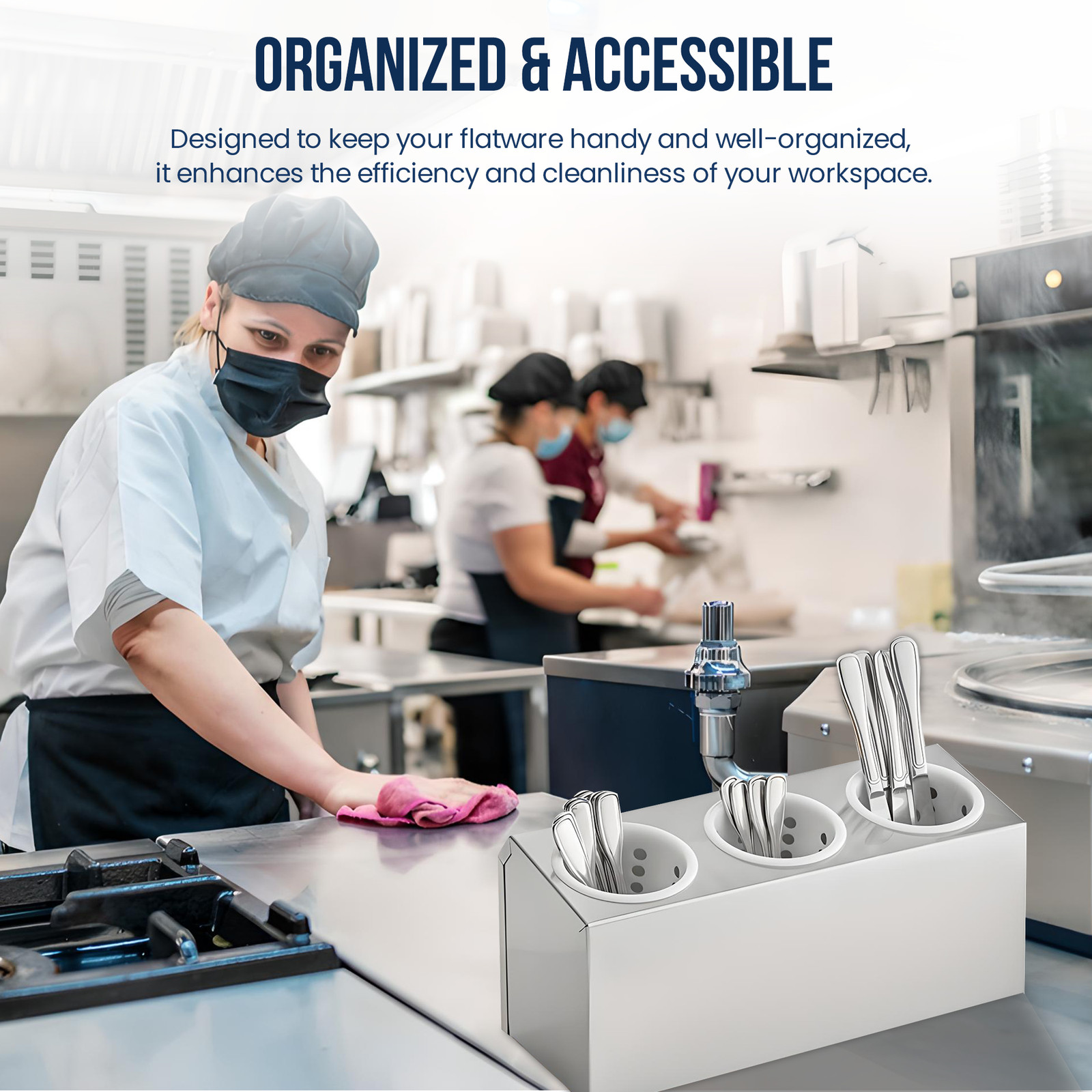 OCS Parts 3-Compartment Stainless Steel Silverware Display Holder | White