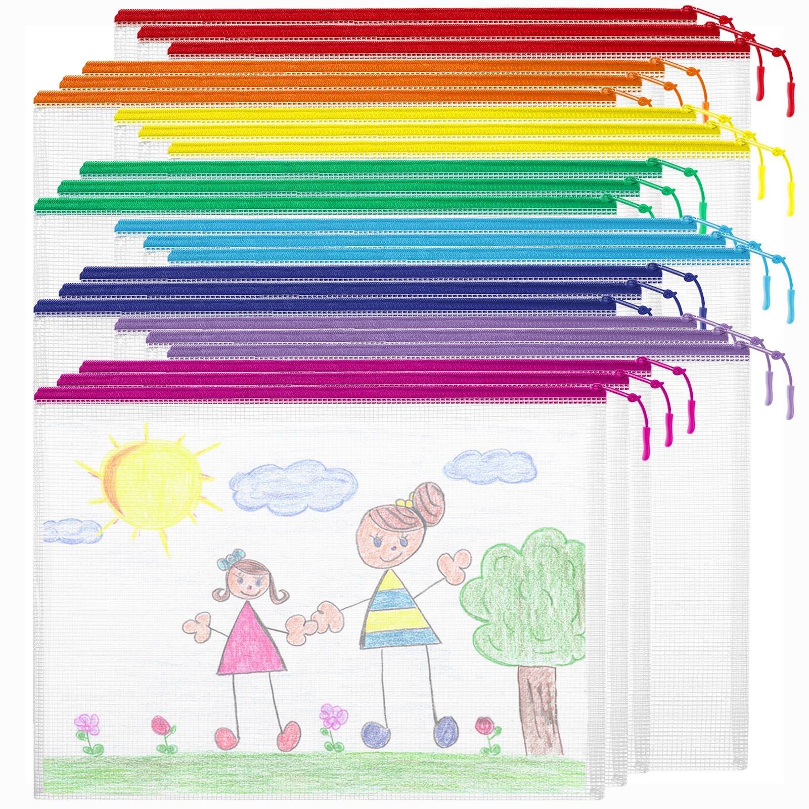 24pcs Mesh Zipper Pouch Bags Puzzle Storage Bags, A4 13×9 Inches A4, 8 Colors