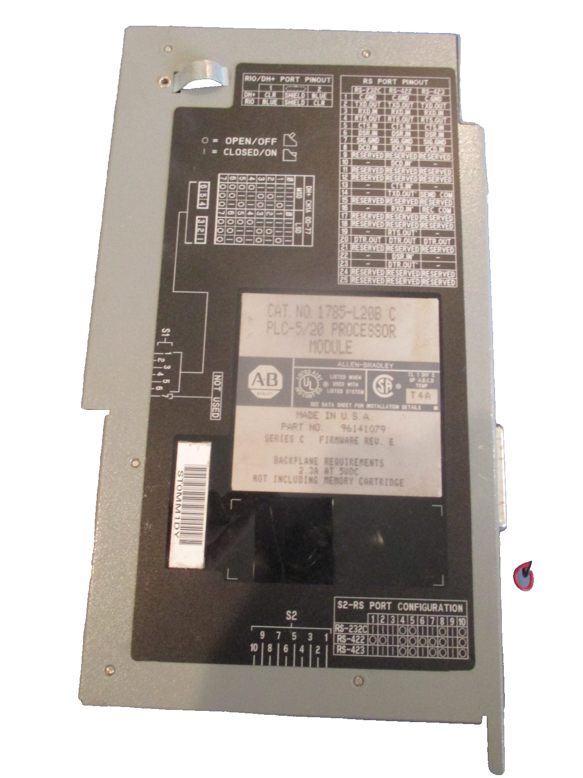 Allen Bradley PLC-5/20 Processor Module 1785-L20B/C 1785-L20B 96141079