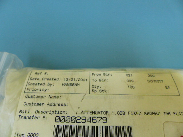 Scientific Atlanta 189403 Qty of 20 per Lot 1dB ATTENUATOR TO5 860MHZ 75 OHM