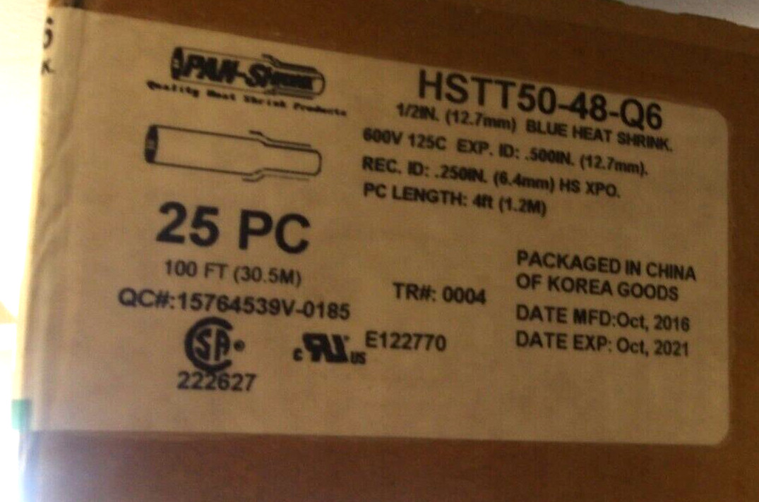 PANDUIT CAT NO: HSTT50-48-Q6 1/2″ BLUE HEAT SHRINK 1/2″x4′ 25 PER BOX