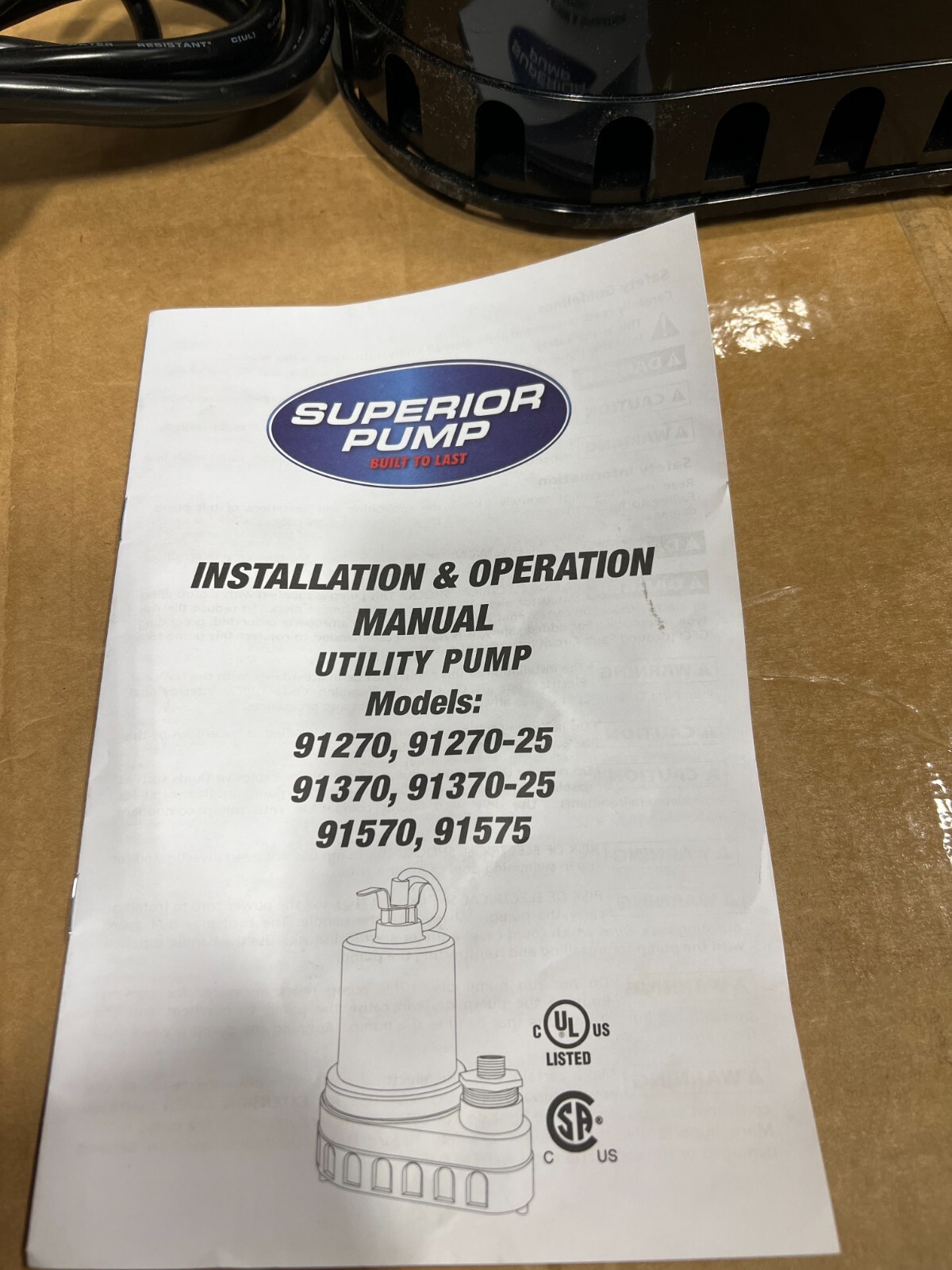 Superior Pump Thermoplastic Submersible Utility Pump 1/2 HP MODELS: 91270/25 ..