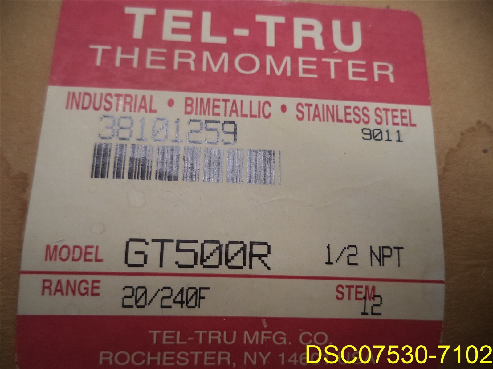TEL-TRU GT500R THERMOMETER 20/240 F, 1/2″ NPT, 12″ Stem