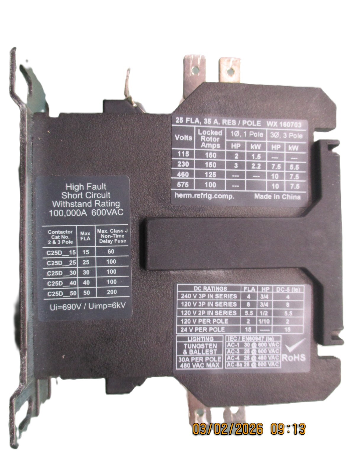 COPELAND 012-1401-03 CONTACTOR -25A