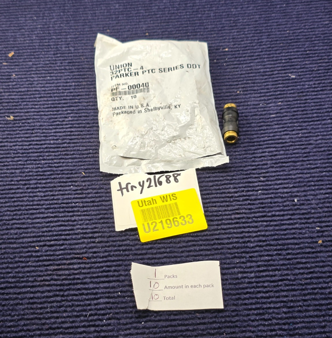 (QTY 10) Parker 32PTC-4 Straight Union DOT Push-to-Connect Fittings 1/4″ Tube OD