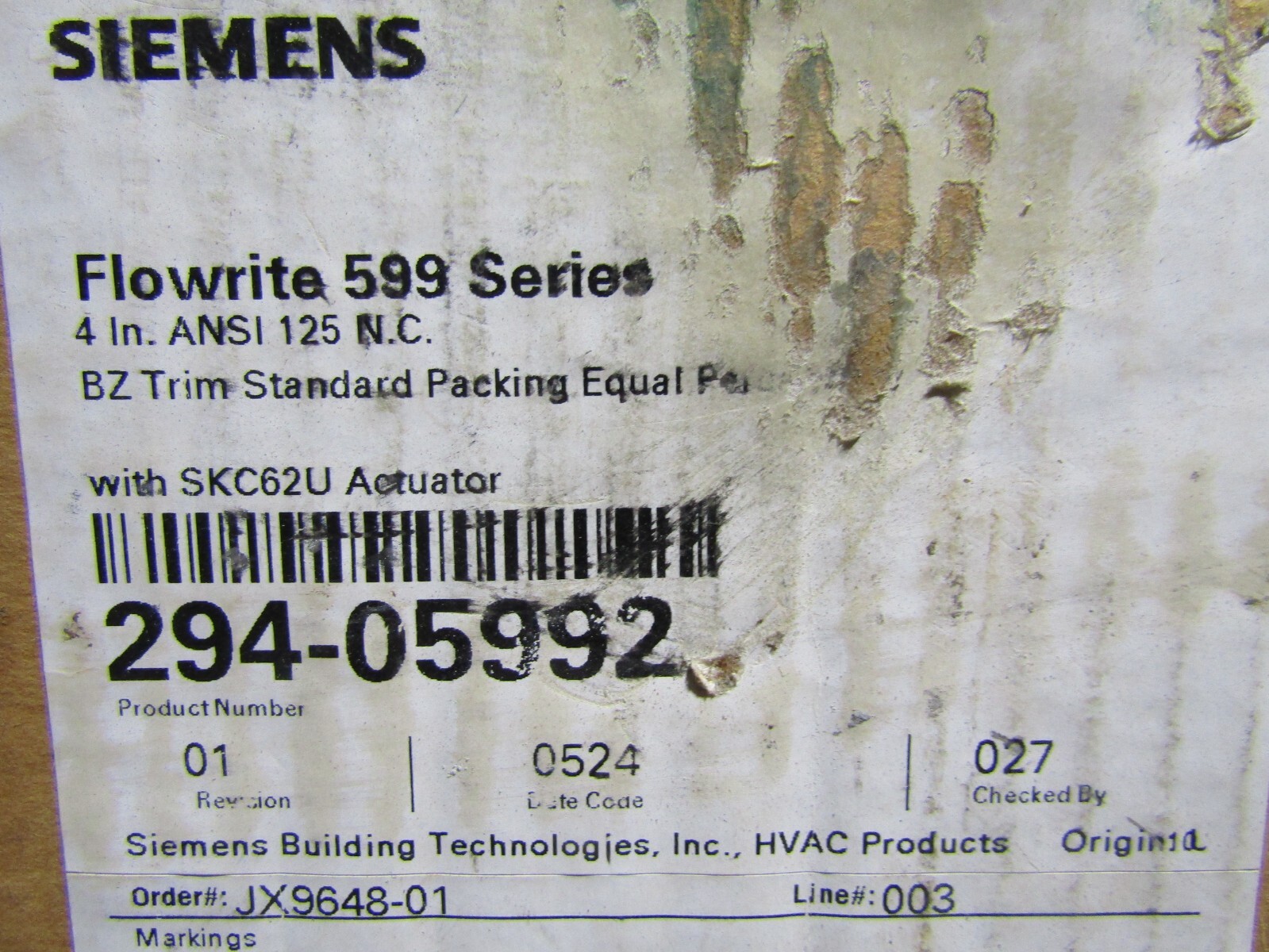 🔥 NEW SIEMENS SKC62U ACTUATOR 24VAC WITH FLOWRITE 599 SERIES 4″ VALVE 294-05992