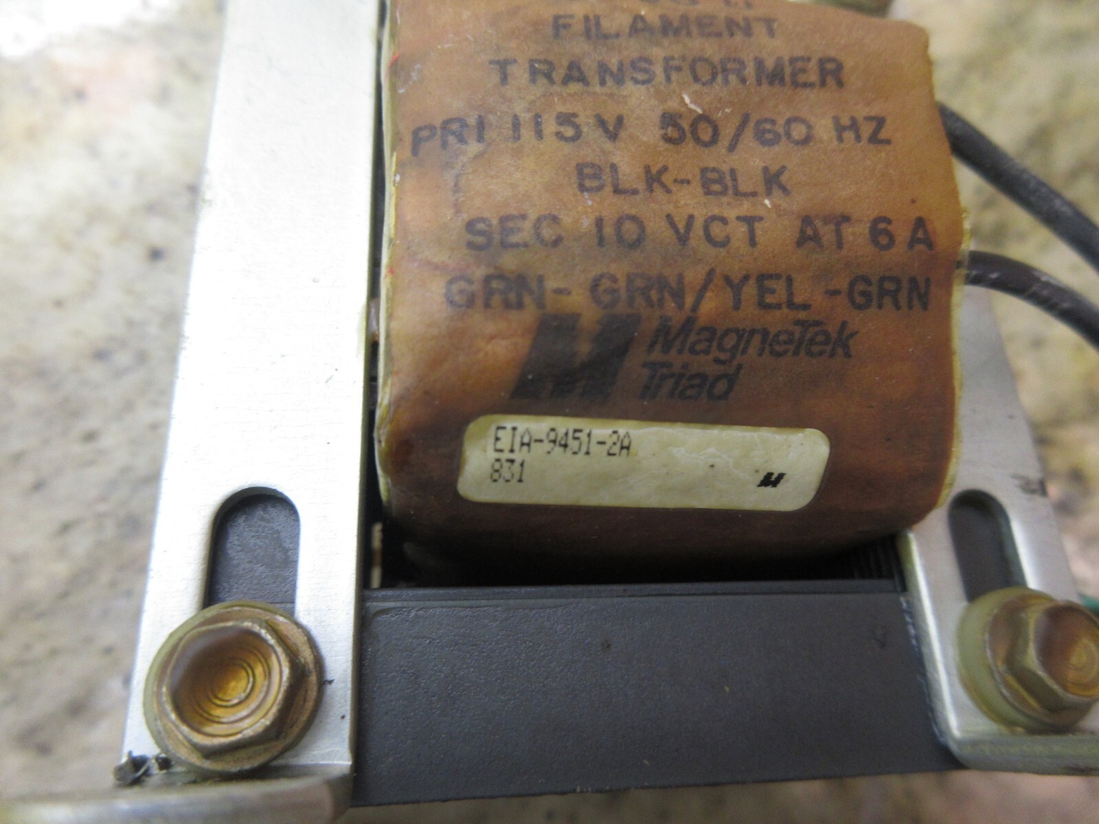 MAGNETEK FILAMENT TRANSFORMER F-96 U PRI 115V SEC 10 VCT AT6A EIA-9451-2A 831