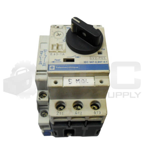 TELEMECANIQUE GV2-P05 CIRCUIT BREAKER 0.63-1A W/ GV2-AN11 CONTACT BLOCK