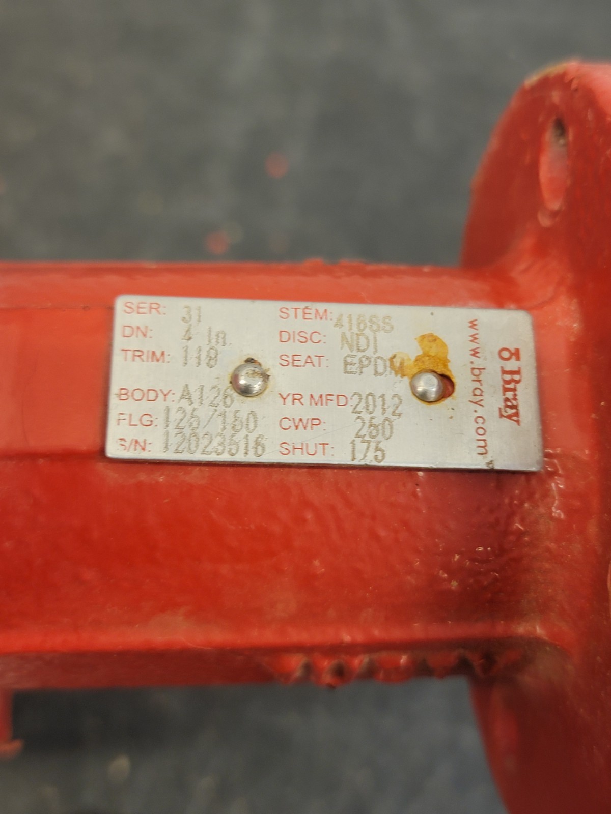 BRAY 4″ BUTTERFLY VALVE SERIES 31 Used A5