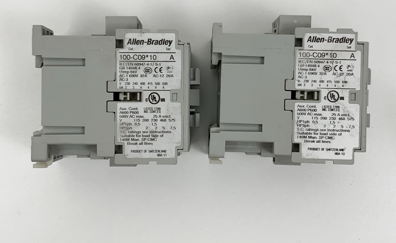 LOT OF 2 Allen Bradley 100-C09*10 Contact Block Series A