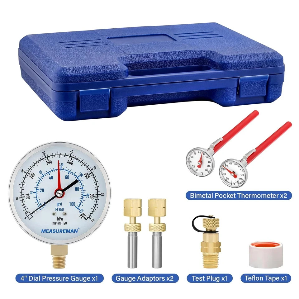 Pressure and Temperature Test Kit，0-100 Psi/Ft H2O/Kpa/Meters H2O, 0°F to 220°F&
