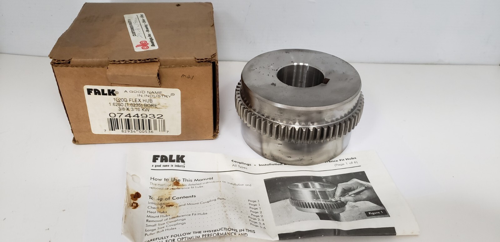 FALK 0744932 1020G FLEX HUB, 1.6250″ BORE, 3/8 x 3/16 KW, NIB