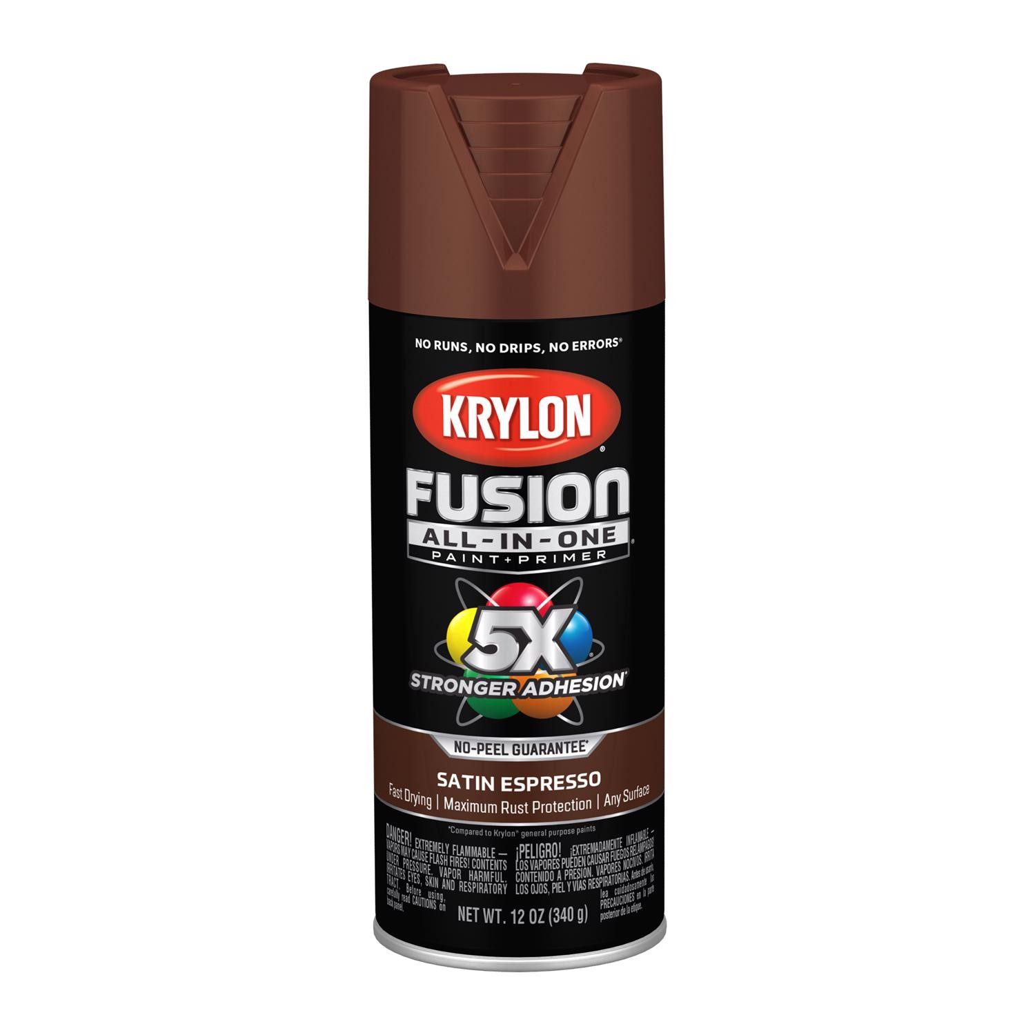 Krylon K02738007 Satin Espresso Fusion All-in-One Spray Paint 12 oz. (Pack of 6)