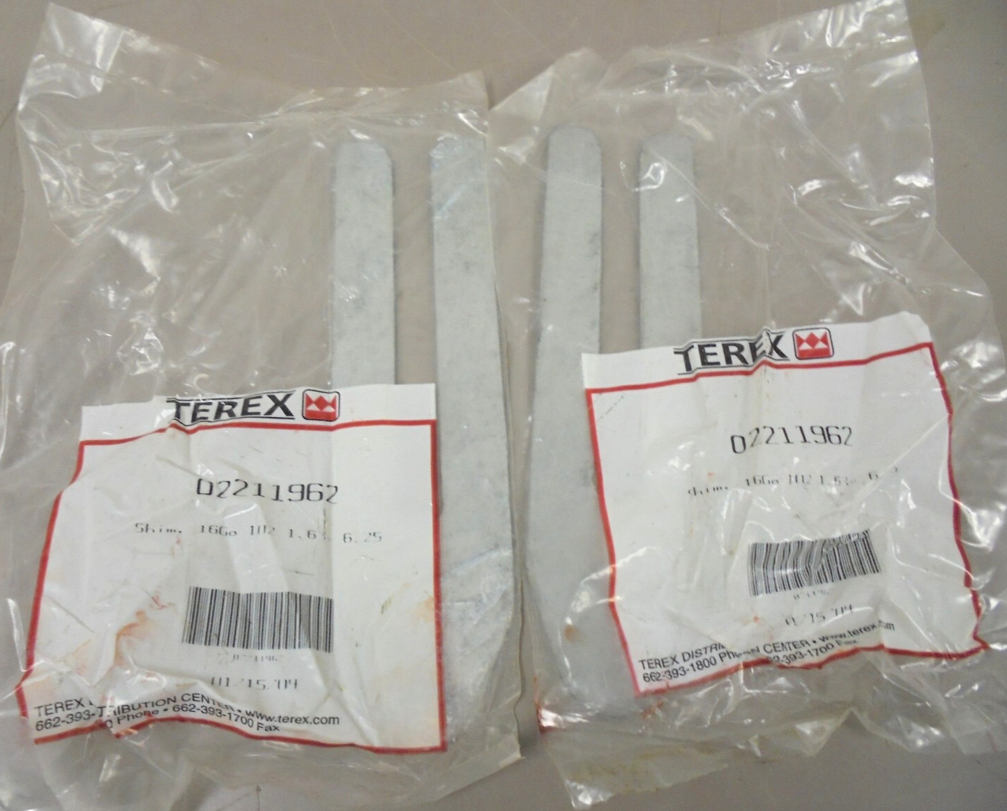 Lot of 2 — Terex 02-211962 Shims 16 ga. x 1.6″ Wide x 6.35″ Length 211962