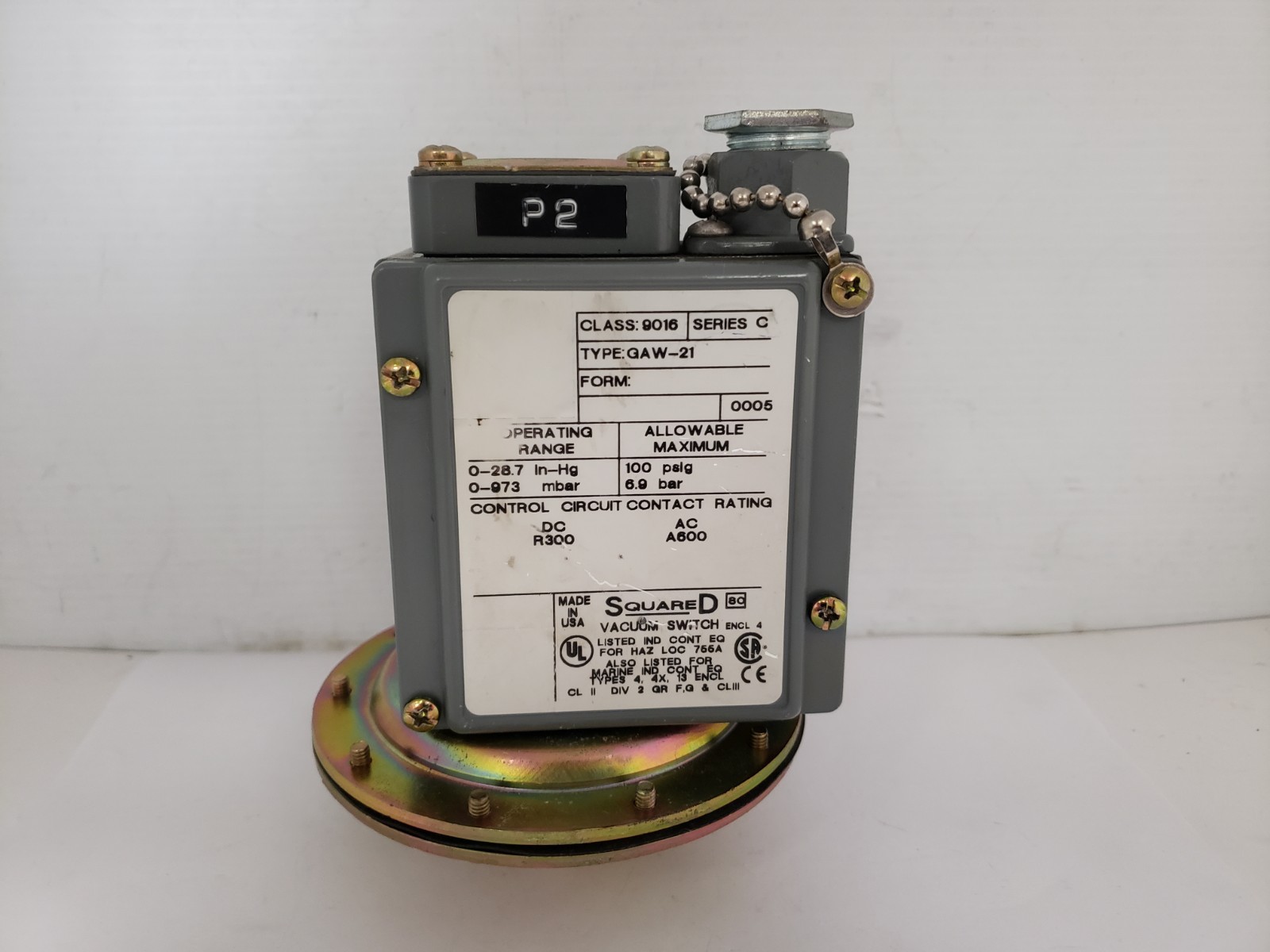 SQUARE D 9016GAW-21 VACUUM SWITCH ELECTROMECHANICAL 3A SERIES C