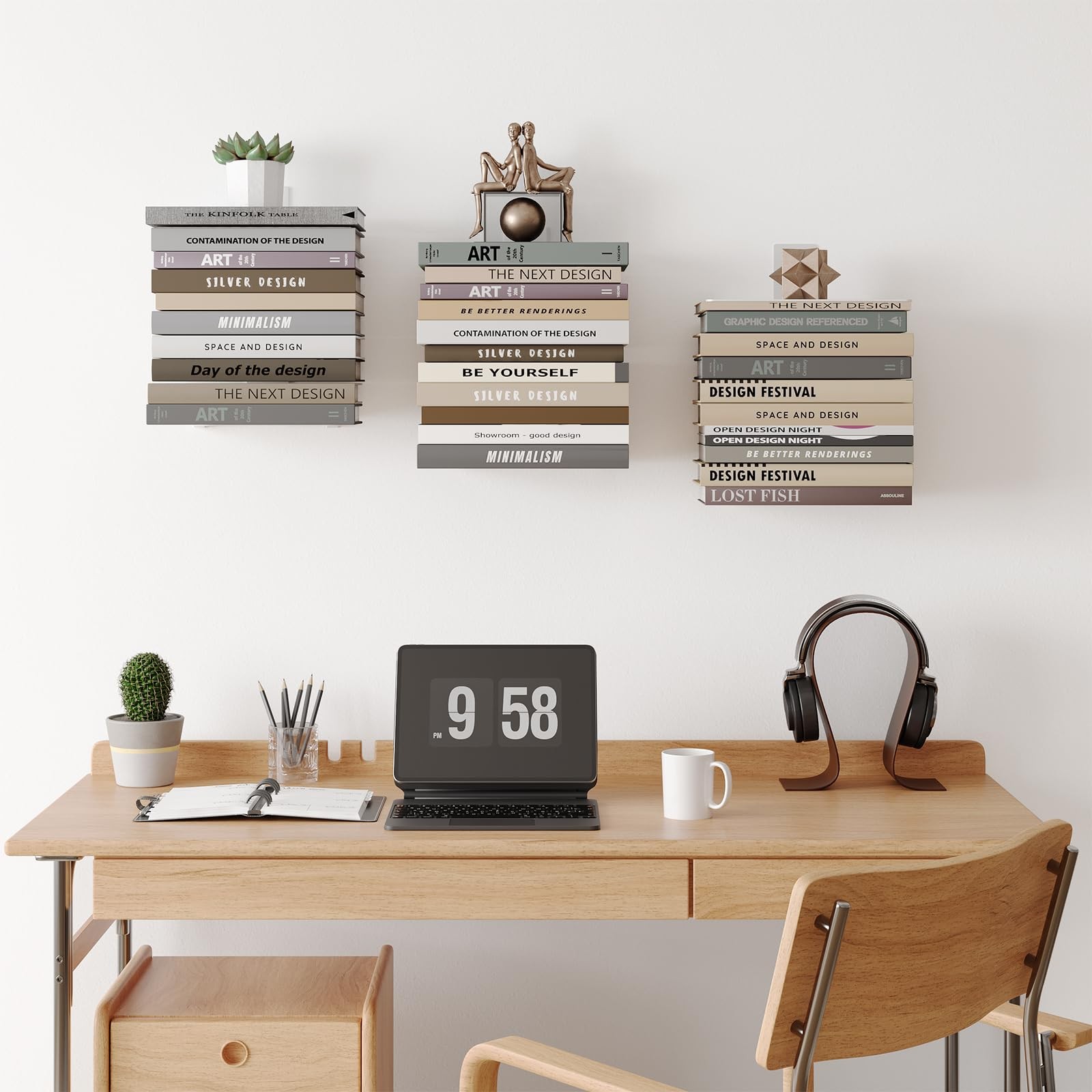 Wawocs Invisible Bookshelf for Wall, 4 Tier Floating 4 TIER(2 PACK), White