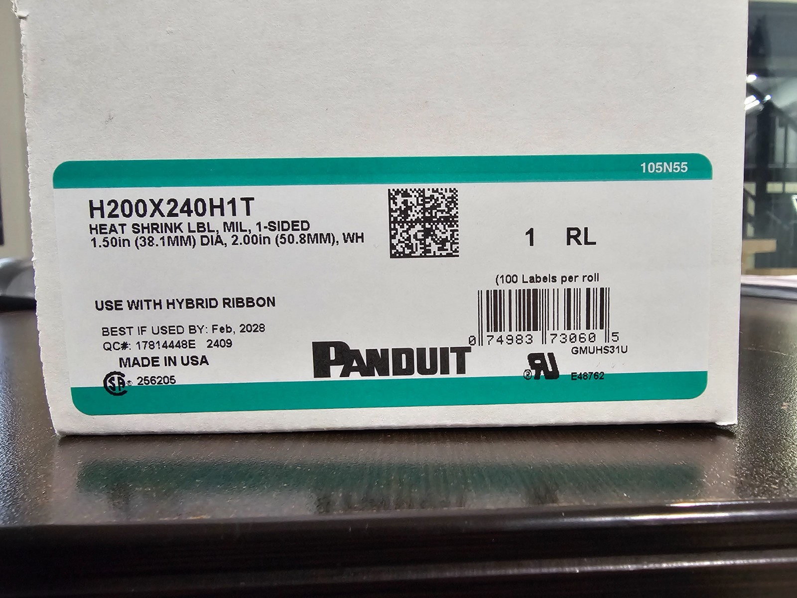 PANDUIT H200X240H1T Heat Shrink Labels, White, 2.4″ x 2.0″, 100/Box, Polyolefin
